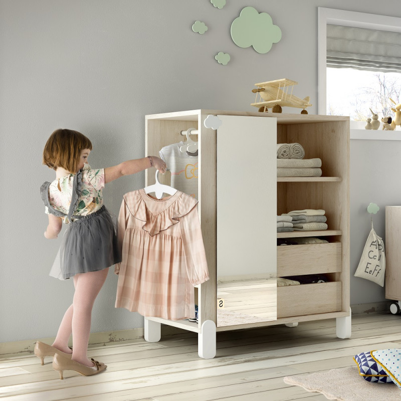 Armario abierto infantil Montessori doble de madera con cajón