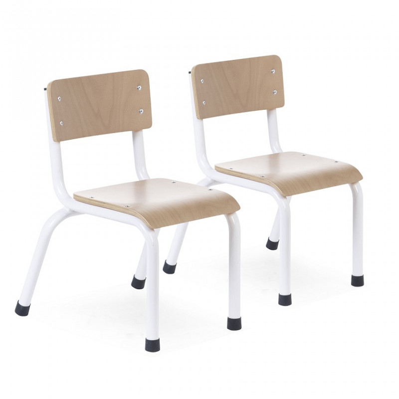 Set de dos sillas pequeñas de madera y metal